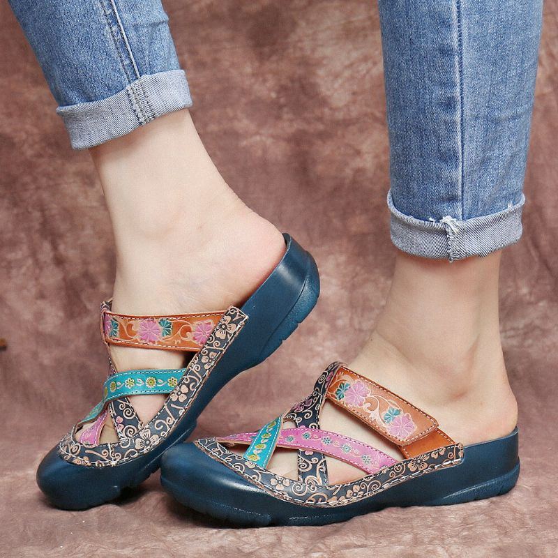 Damen Leder Crisscrossing Leder Slipper Mit Verstellbarem Riemen Pantoletten Clogs Flache Slides Sandalen