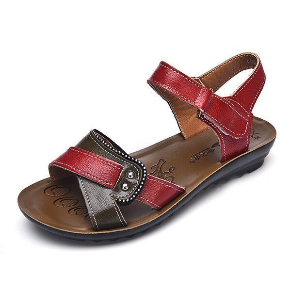 Damen Leder Lässig Bequeme Flache Sandalen