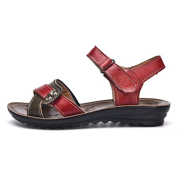 Damen Leder Lässig Bequeme Flache Sandalen