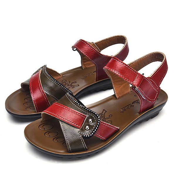 Damen Leder Lässig Bequeme Flache Sandalen