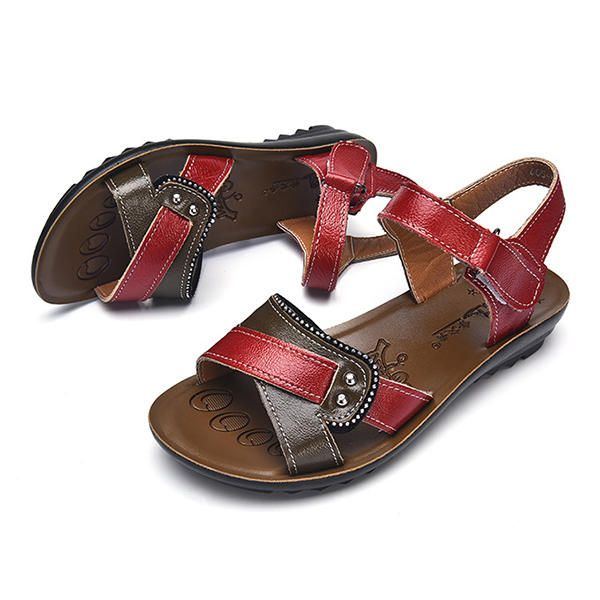 Damen Leder Lässig Bequeme Flache Sandalen