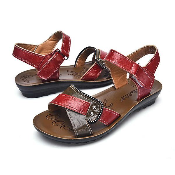 Damen Leder Lässig Bequeme Flache Sandalen