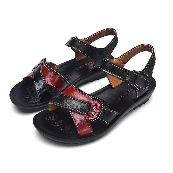 Damen Leder Lässig Bequeme Flache Sandalen