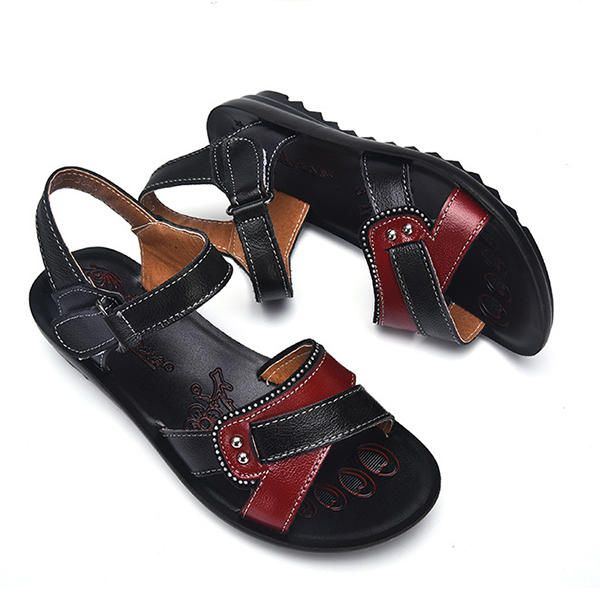 Damen Leder Lässig Bequeme Flache Sandalen