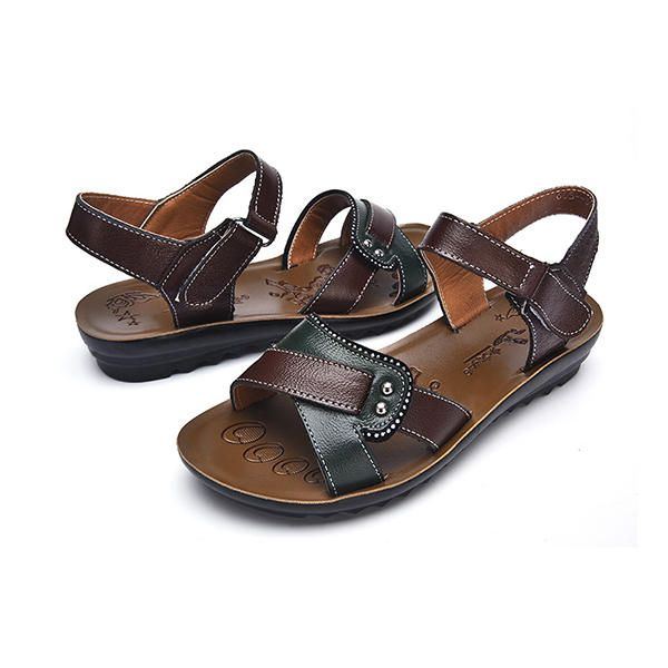 Damen Leder Lässig Bequeme Flache Sandalen