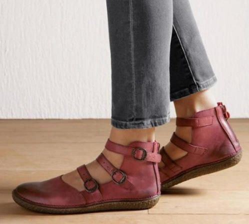 Damen Loafer Große Retro Schuhe Mit Runder Zehenschnalle Und Reißverschluss