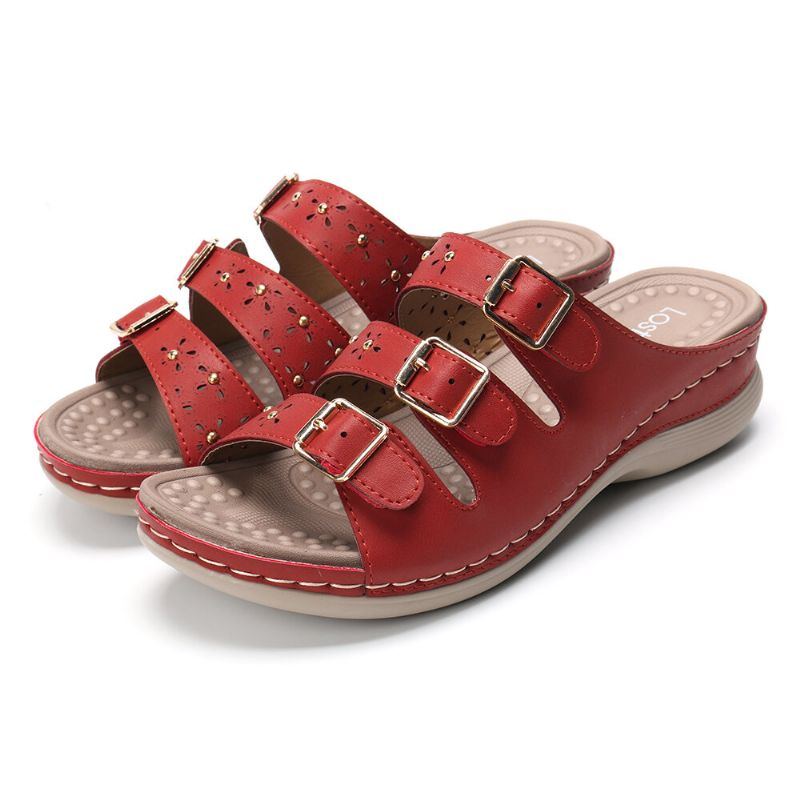 Damen Open Toe Buckle Beach Wedges Casual Slide Sandalen