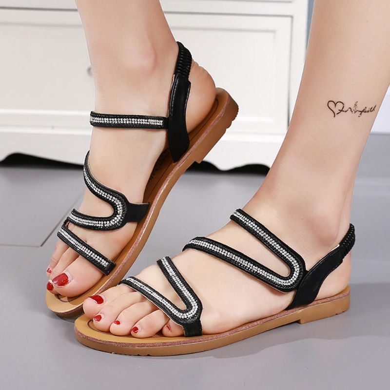 Damen Strass Plus Size Slip On Sommer Strand Flache Sandalen