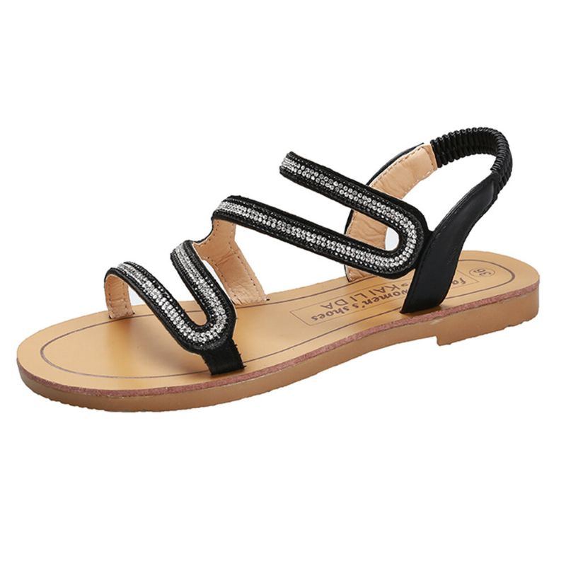 Damen Strass Plus Size Slip On Sommer Strand Flache Sandalen