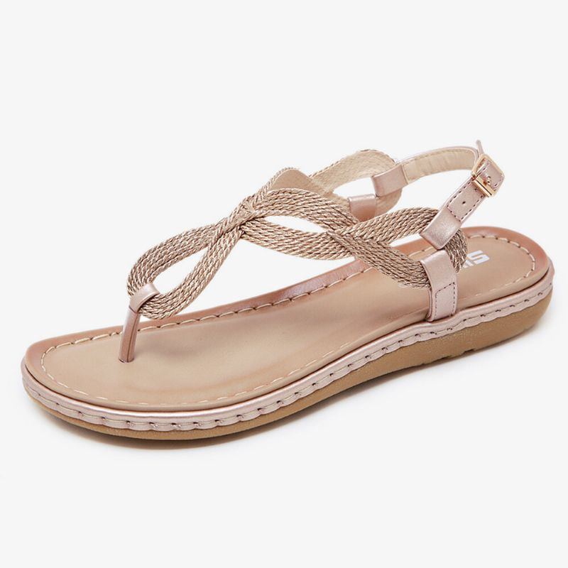 Damen Weave Clip Toe Buckle Soft Sole Lässige Sommer Strand Flache Sandalen