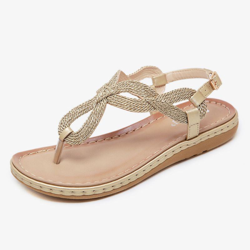 Damen Weave Clip Toe Buckle Soft Sole Lässige Sommer Strand Flache Sandalen