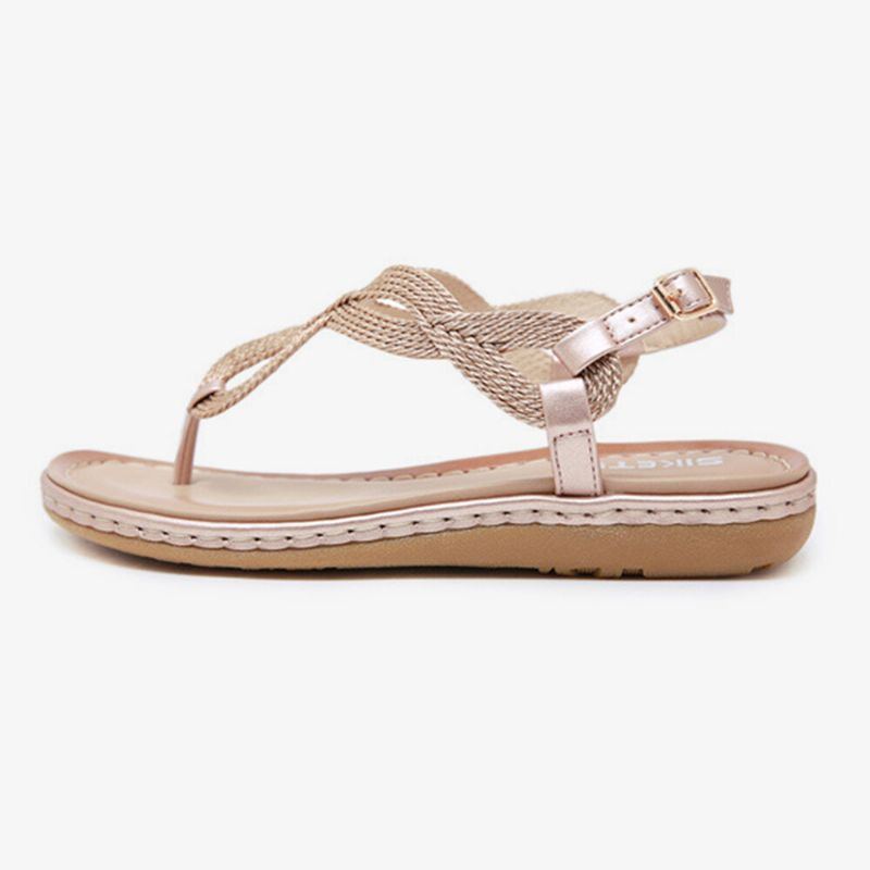 Damen Weave Clip Toe Buckle Soft Sole Lässige Sommer Strand Flache Sandalen