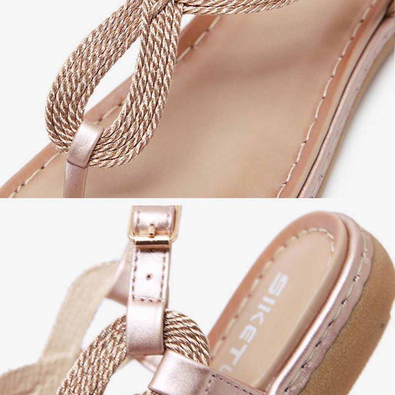 Damen Weave Clip Toe Buckle Soft Sole Lässige Sommer Strand Flache Sandalen