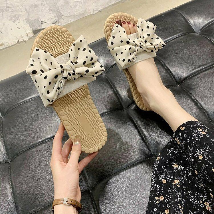 Damen Weave Polka Dot Decor Slide Sandalen