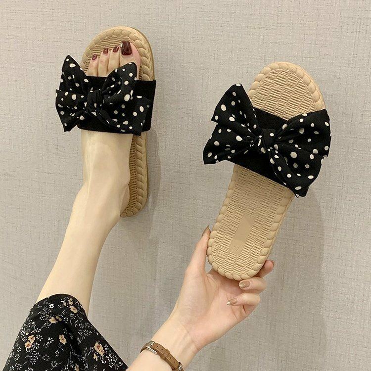 Damen Weave Polka Dot Decor Slide Sandalen