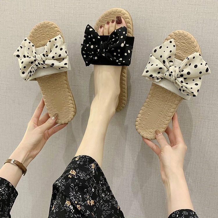 Damen Weave Polka Dot Decor Slide Sandalen