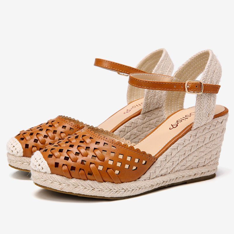 Damen Weaved Hollow Out Espadrilles Wedge Sandalen