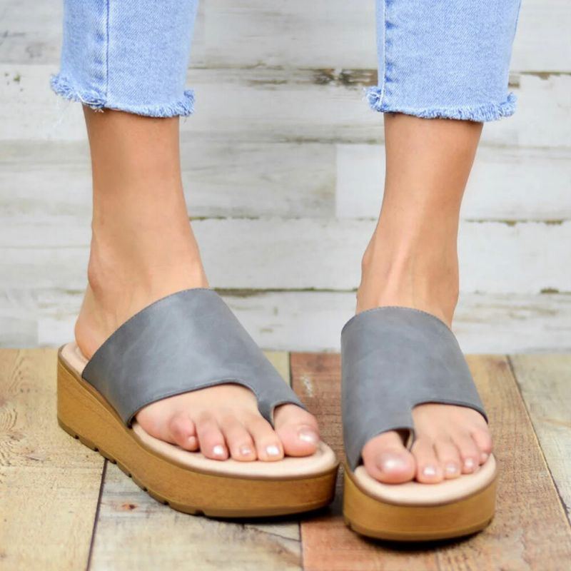 Damen Zehenring Bequemer Sommer Strand Slip On Lässige Plateau Sandalen