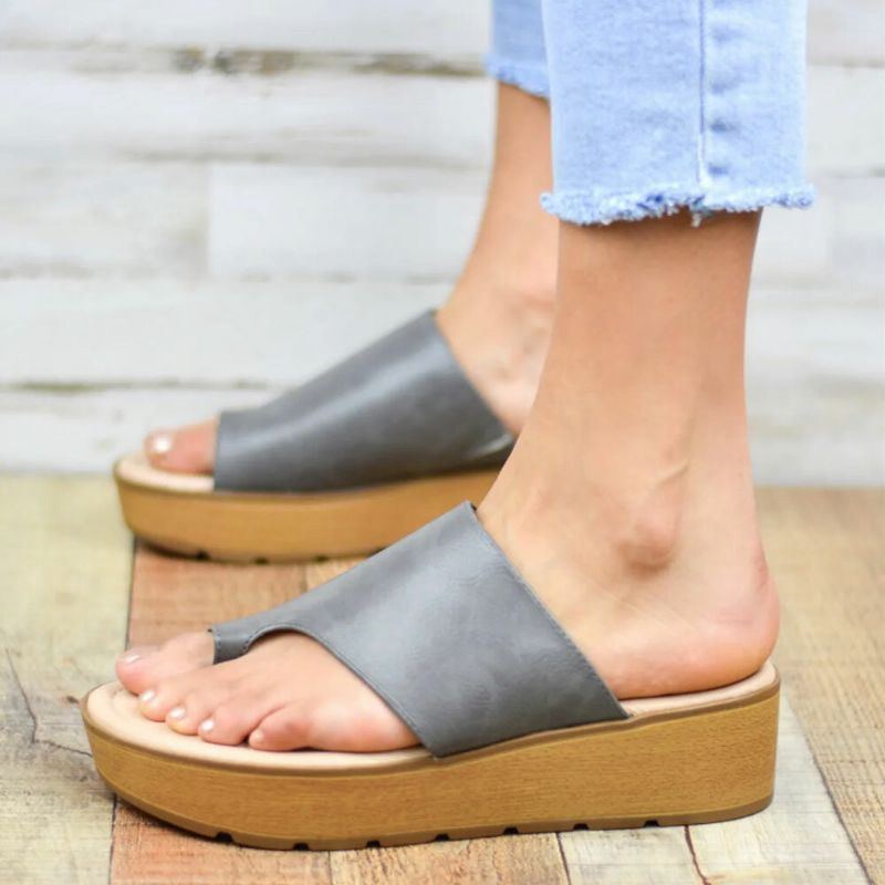 Damen Zehenring Bequemer Sommer Strand Slip On Lässige Plateau Sandalen