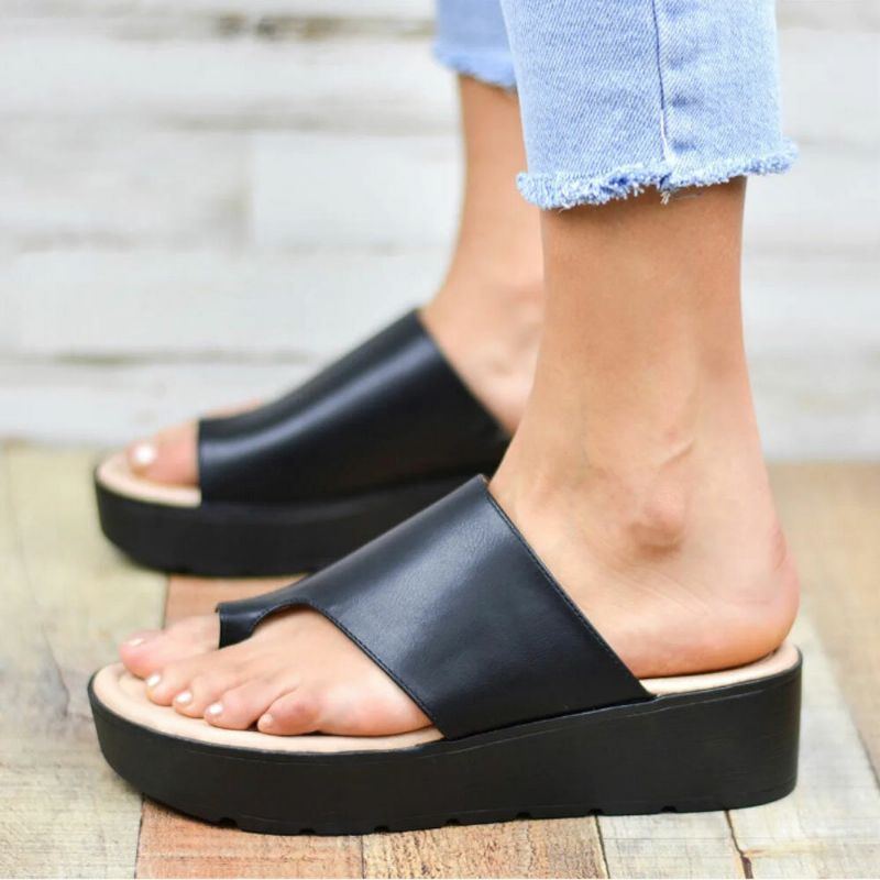 Damen Zehenring Bequemer Sommer Strand Slip On Lässige Plateau Sandalen