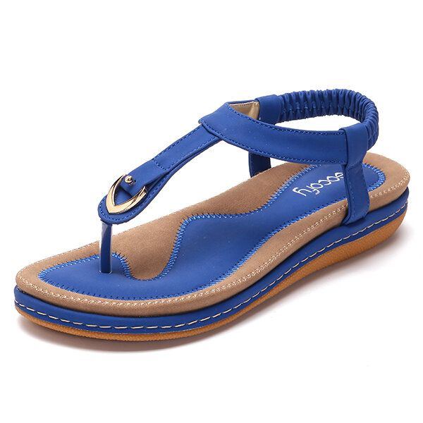 Damenschuhe Bequeme Elastische Flache Strandsandalen Mit Clip Toe