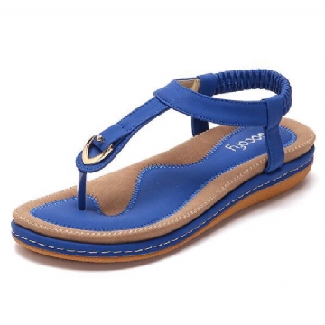 Damenschuhe Bequeme Elastische Flache Strandsandalen Mit Clip Toe