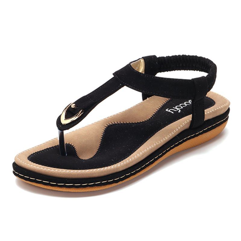 Damenschuhe Bequeme Elastische Flache Strandsandalen Mit Clip Toe