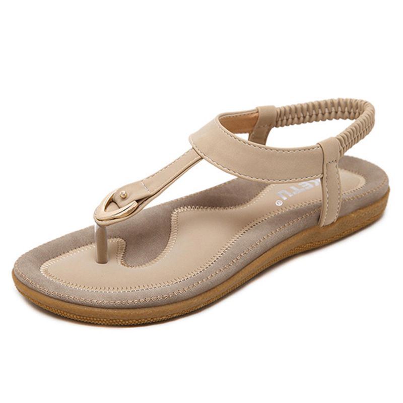 Damenschuhe Bequeme Elastische Flache Strandsandalen Mit Clip Toe