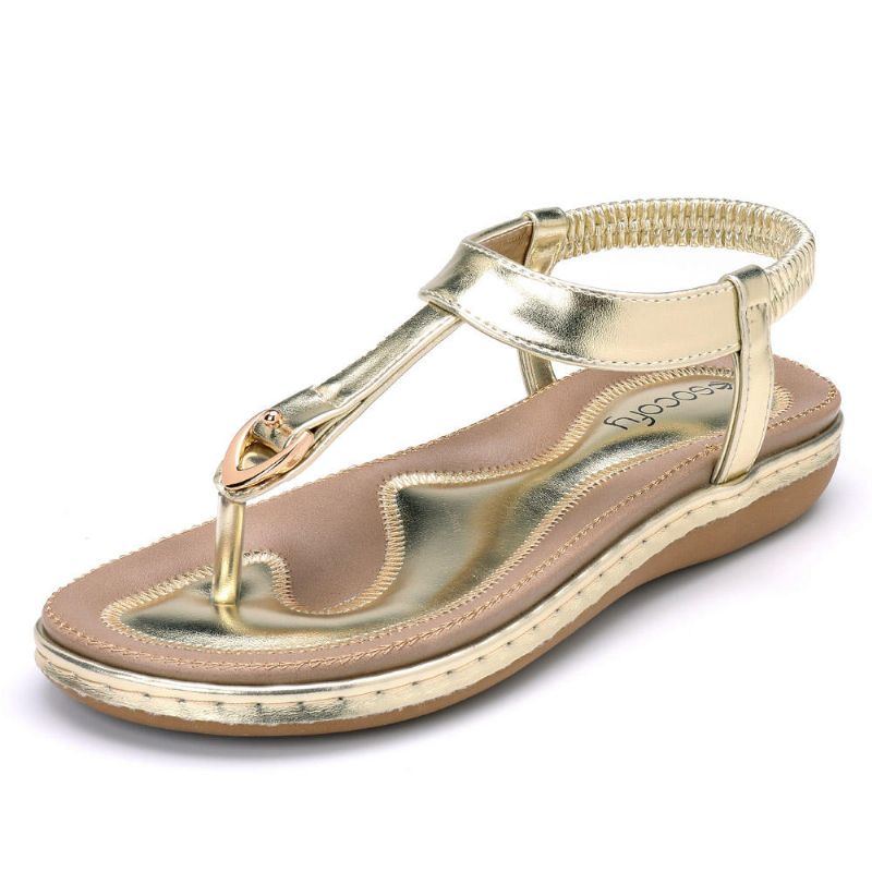 Damenschuhe Bequeme Elastische Flache Strandsandalen Mit Clip Toe