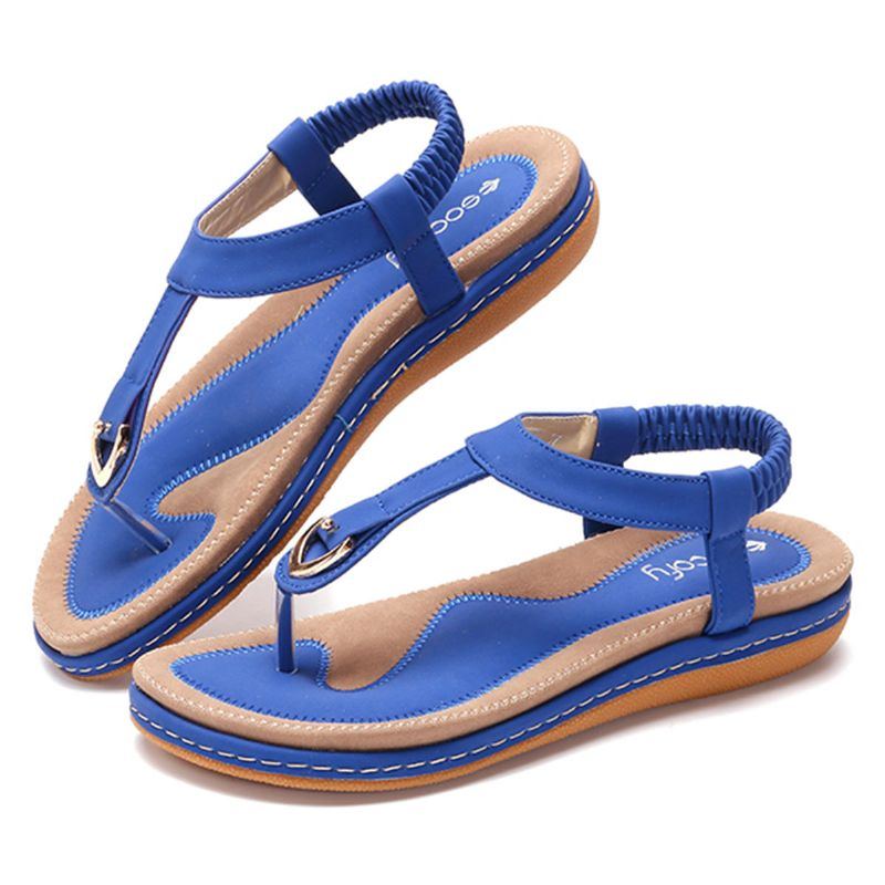 Damenschuhe Bequeme Elastische Flache Strandsandalen Mit Clip Toe