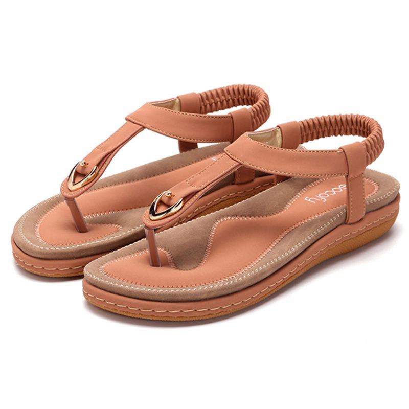 Damenschuhe Bequeme Elastische Flache Strandsandalen Mit Clip Toe