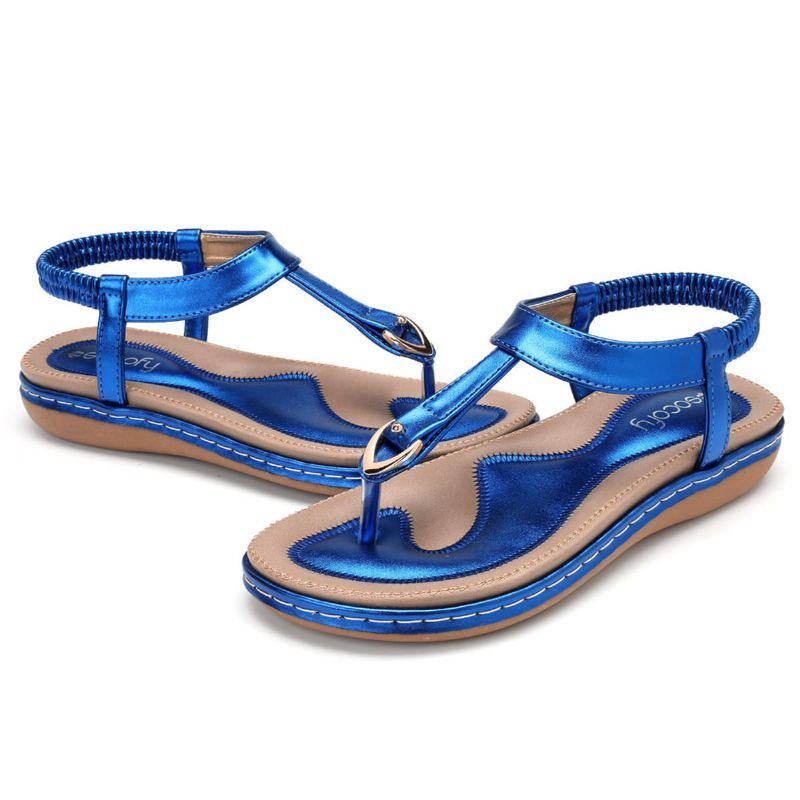 Damenschuhe Bequeme Elastische Flache Strandsandalen Mit Clip Toe