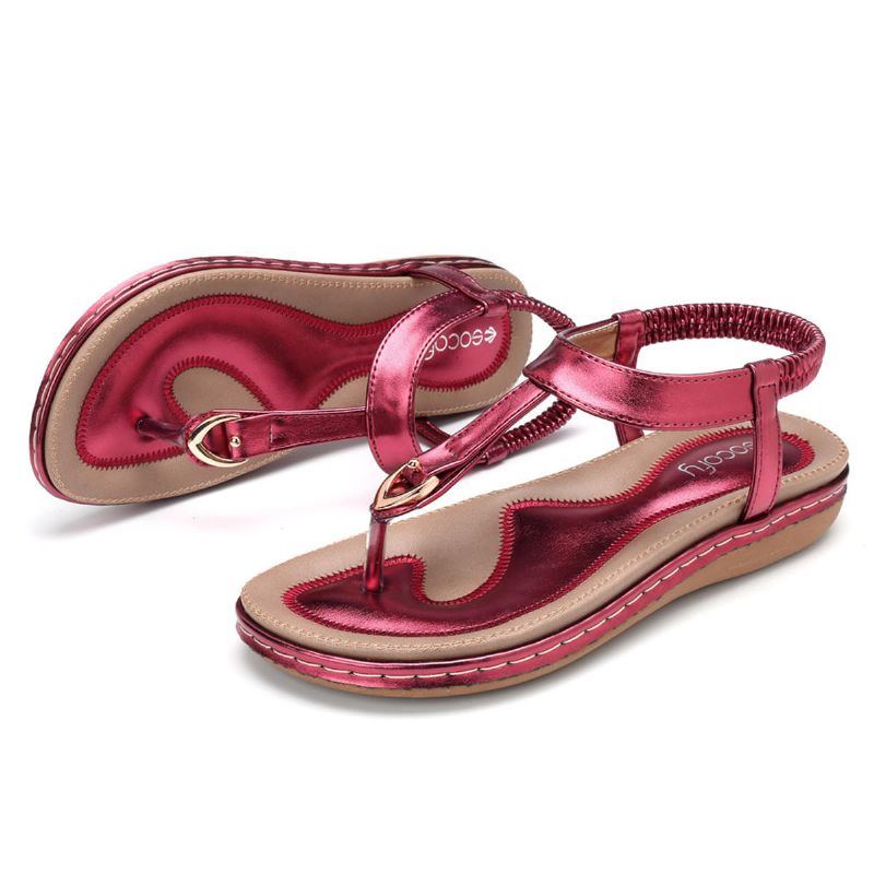 Damenschuhe Bequeme Elastische Flache Strandsandalen Mit Clip Toe