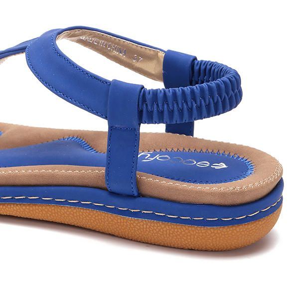 Damenschuhe Bequeme Elastische Flache Strandsandalen Mit Clip Toe