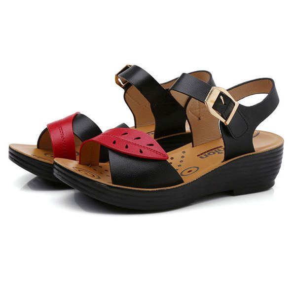 Damenschuhe Bequeme Sandalen Mit Keilabsatz Und Schnalle