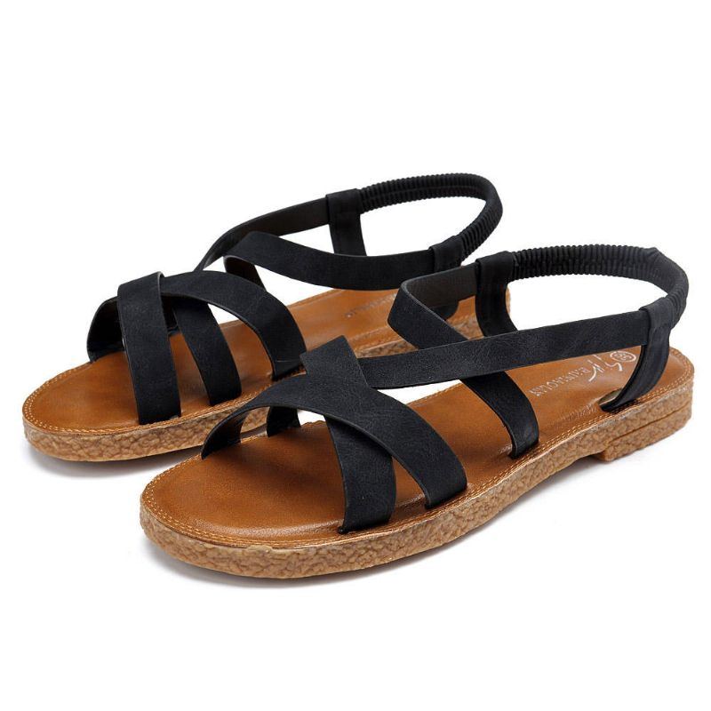 Damenschuhe Sandalen Mit Römischem Kreuz Und Elastischem Band