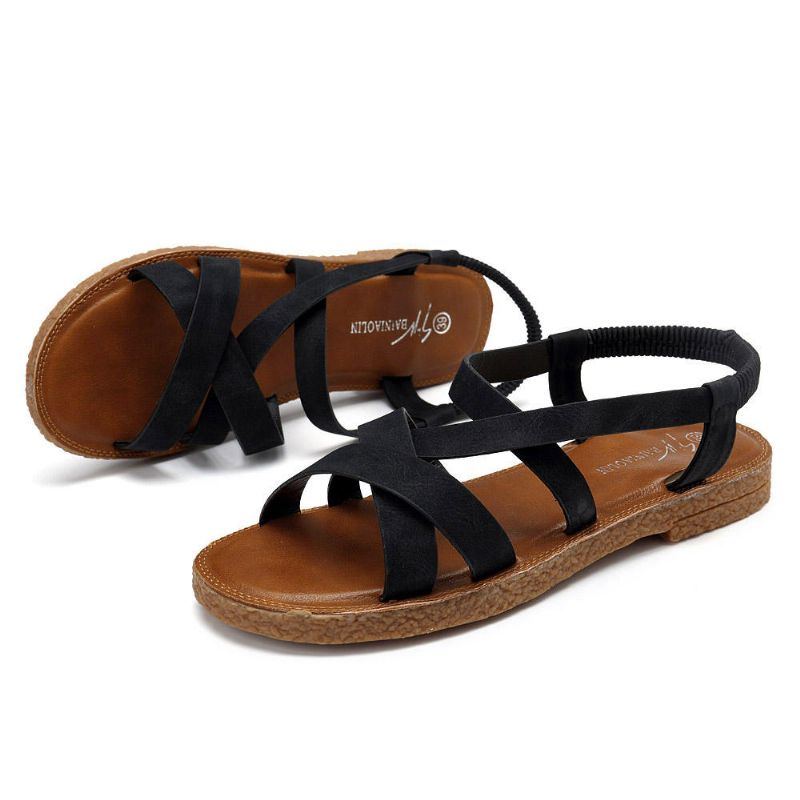 Damenschuhe Sandalen Mit Römischem Kreuz Und Elastischem Band