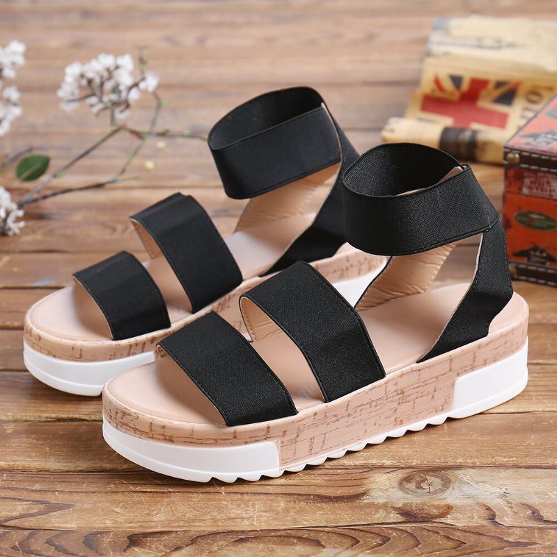 Einfarbige Damen Plateau Sandalen