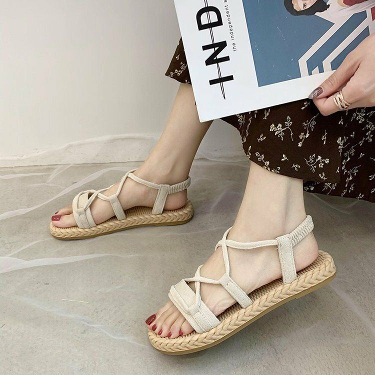 Einfarbige Damen Sandalen Zum Hineinschlüpfen Mit Kreuzband