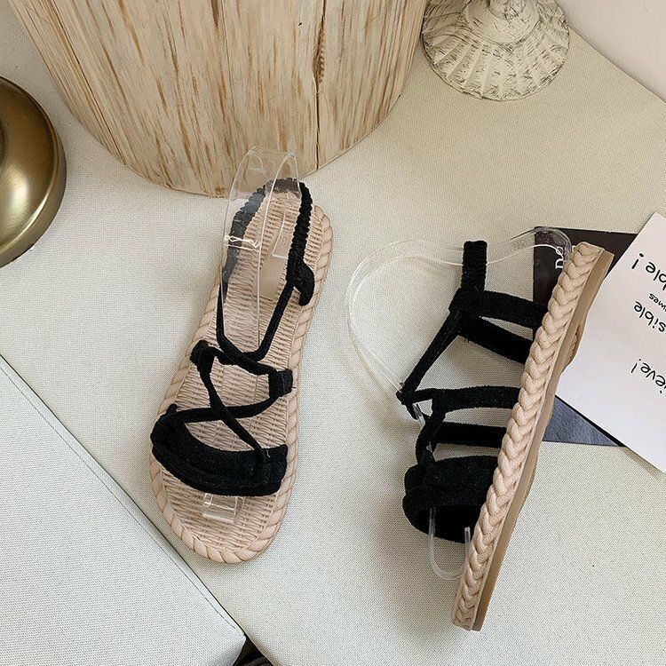 Einfarbige Damen Sandalen Zum Hineinschlüpfen Mit Kreuzband