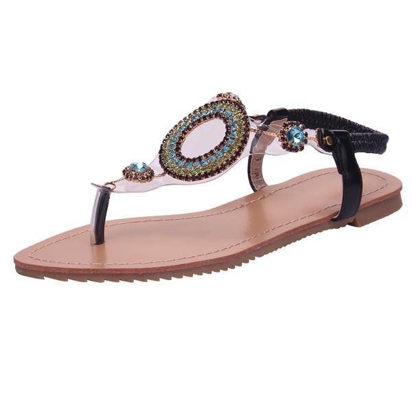 Elastische Flip Flops Mit Strasssteinen Für Damen Lässige Flache Sandalen