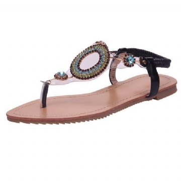 Elastische Flip Flops Mit Strasssteinen Für Damen Lässige Flache Sandalen