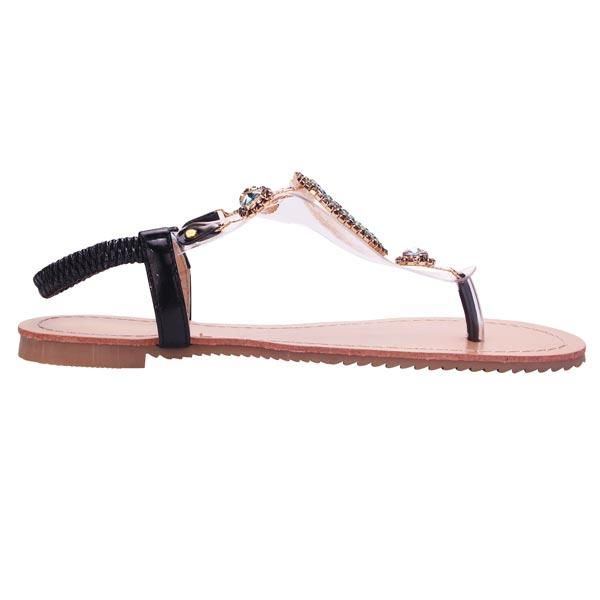 Elastische Flip Flops Mit Strasssteinen Für Damen Lässige Flache Sandalen