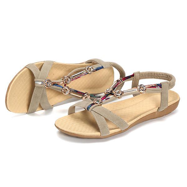 Elastische Strandsandalen Im Römischen Stil Mit Perlenbesatz Für Damen