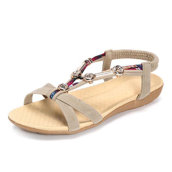 Elastische Strandsandalen Im Römischen Stil Mit Perlenbesatz Für Damen