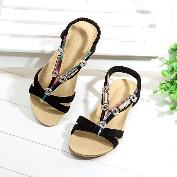 Elastische Strandsandalen Im Römischen Stil Mit Perlenbesatz Für Damen