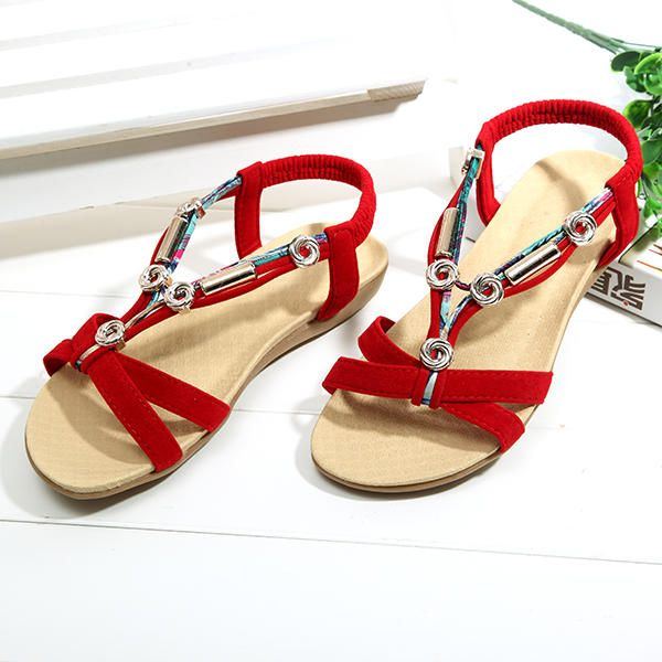 Elastische Strandsandalen Im Römischen Stil Mit Perlenbesatz Für Damen