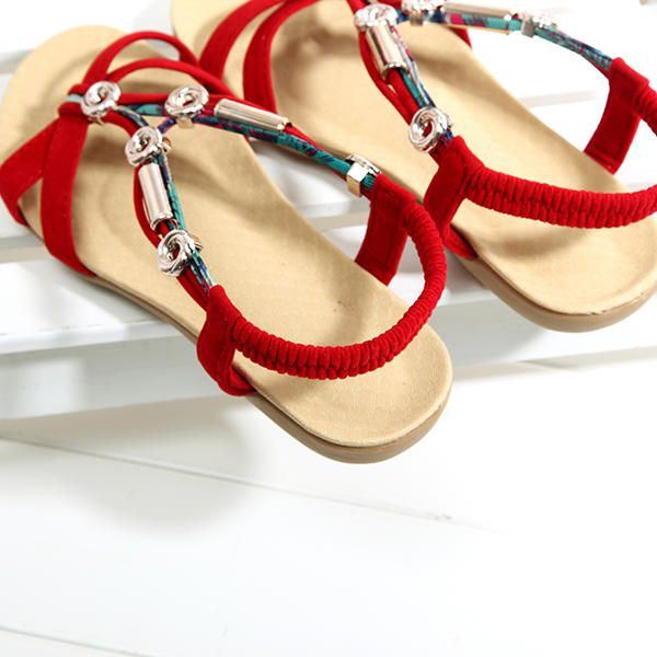 Elastische Strandsandalen Im Römischen Stil Mit Perlenbesatz Für Damen