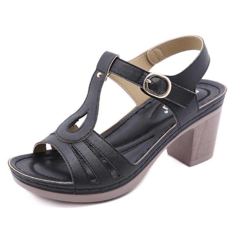 Elegante Damen Sandalen Mit Offener Zehenpartie Und Metallschnalle Und Klobigem Absatz