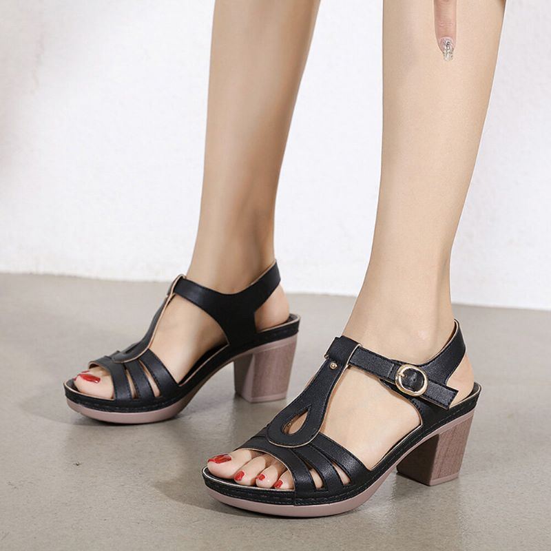 Elegante Damen Sandalen Mit Offener Zehenpartie Und Metallschnalle Und Klobigem Absatz